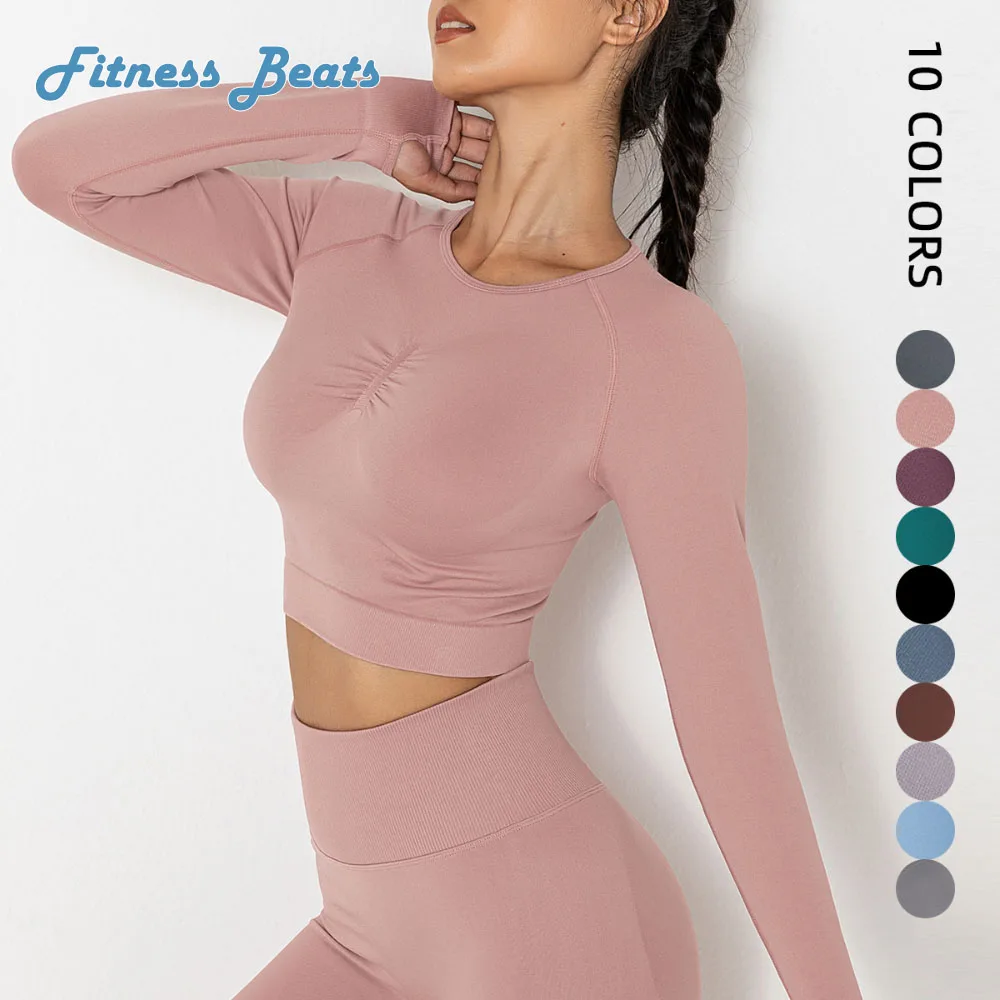 

Yoga Shirt Fitness Quick Drying Breathable High Elasticity Shockproof Gathering Seamless Sweat Absorption Ladies Long Sleeved