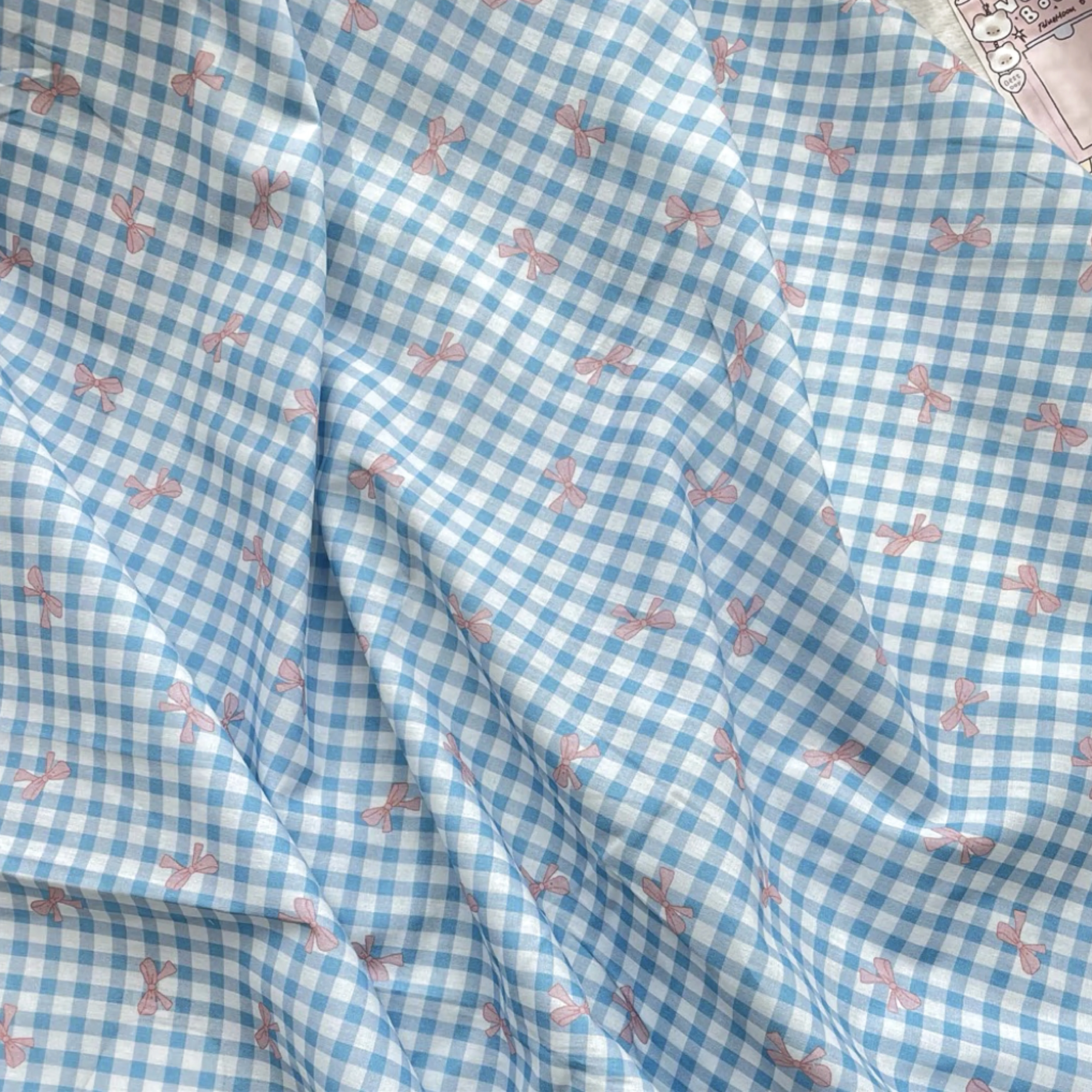 Colorful Checkered Bow Cotton Fabric 60S Printed Fabric for Making Dresses Shirts Pajamas Home and Children's Clothing Handmade Cotton Fabric