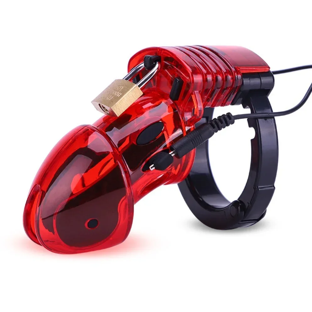 Male Chastity Device Lockable Cock Cage Electric Shock Penis Rings Scrotum Restraints Adult Games Sex Toys Men Gay penis chastity cage chastity lock sex toy chastity cage accessory penis cock ring