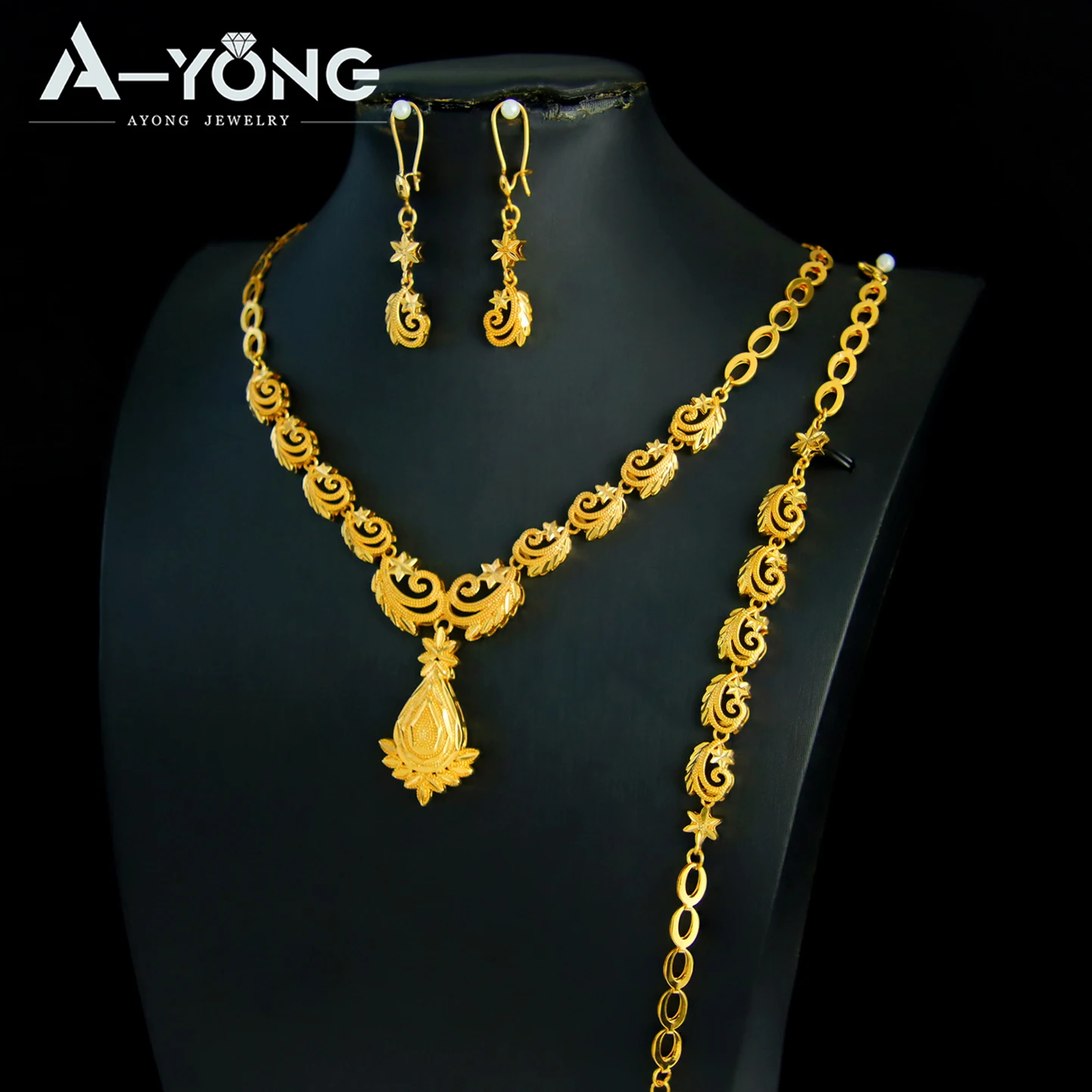 Luxury Dubai Wedding Jewelry Set 21k Gold Plated Arab Bridal Gold Necklace Bracelet Earrings Brazilian Women Vintage Jewelrys - 5