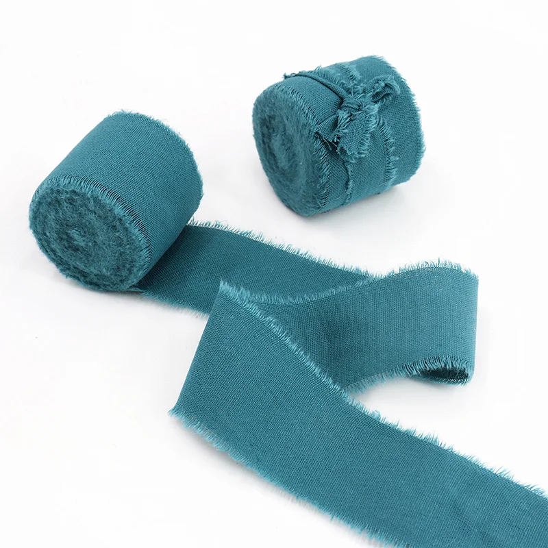 Emerald Green Frayed Edge Cotton Ribbon for Gift Packaging & Floral Bouquets – 3.8cm Wide