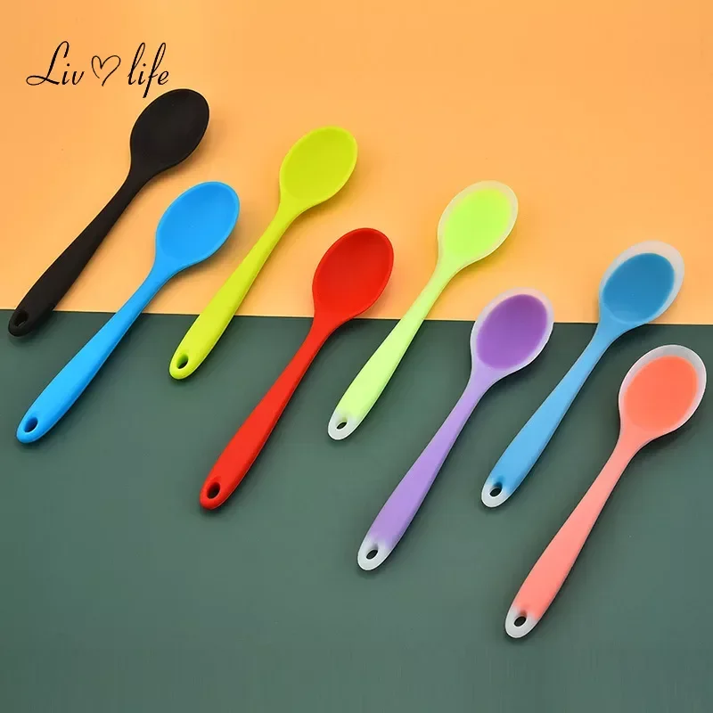 Silicone Spoon Heat Resistant Easy To Clean Non-stick Rice Spoons High Temperature Spoon Tableware Utensil Kitchen Tool 8 Colors
