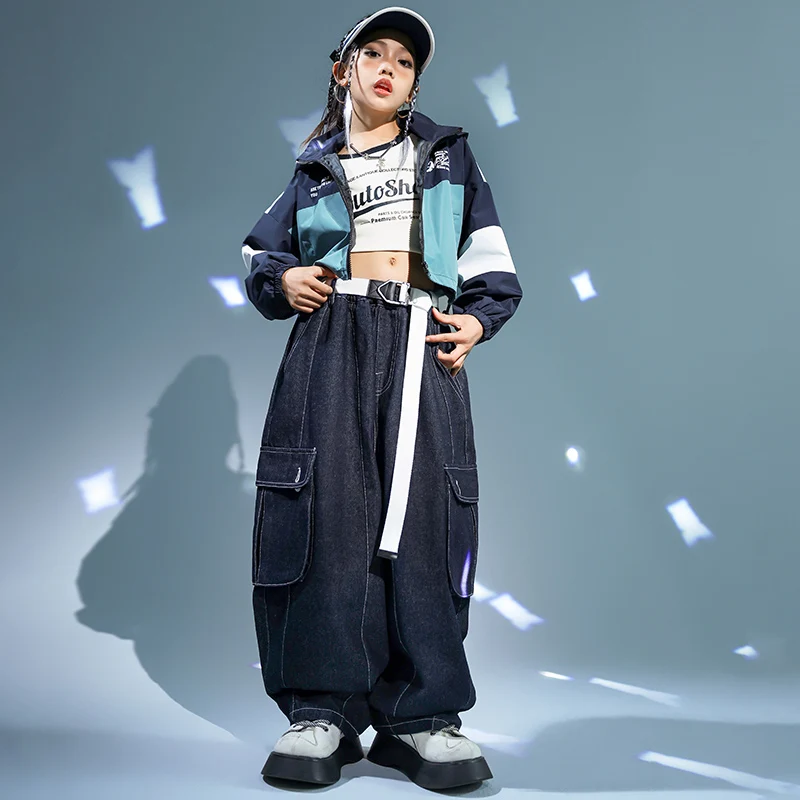 

Kids Hip Hop Clothing Crop Hoodie Jacket Casual Street Strap Cargo Pants for Girl Boy Jazz Dance Costume Teenage Kpop Clothes