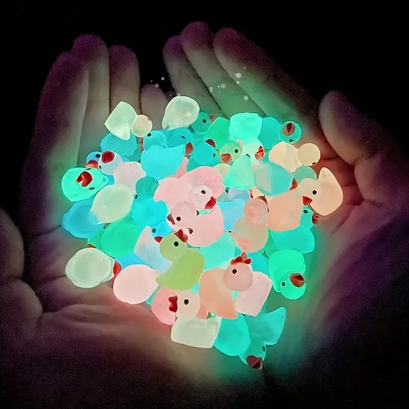 Mini Fluorescent Yellow Duck Ornament Miniature Figures Tiny Resin Handicraft Micro Landscape DIY Dollhouse Decoration 100PC