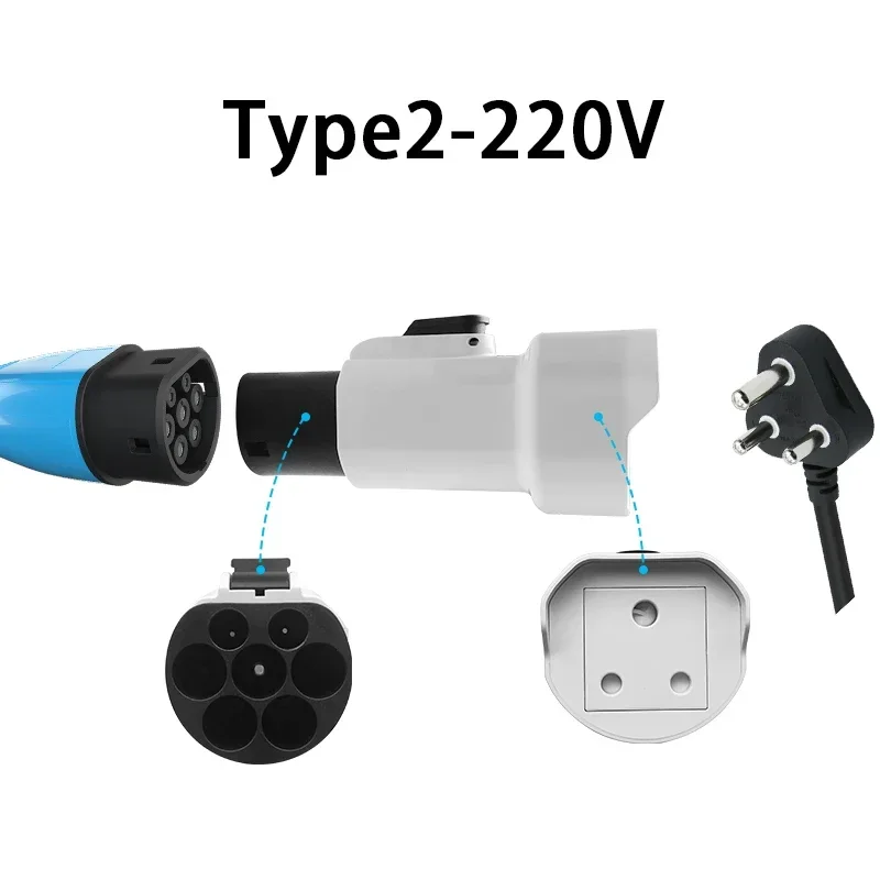New Portable 220V Type 2 Male Plug to South African socket Socket EV Charging Adapter For EV Charger Connector