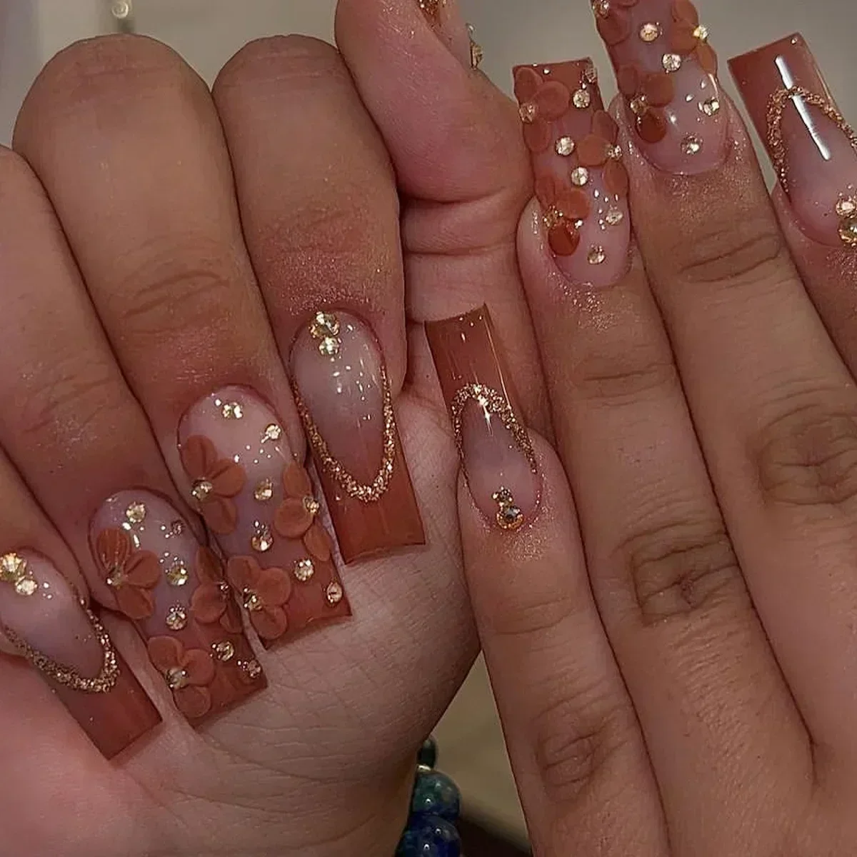 24pc Coffin False Nails With Design French Crocodile Print Acrylic Fake Nails Full Cover Press On With Glue