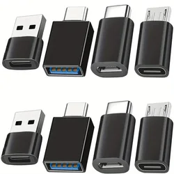 8 - Pack USB - C Female to USB Adapter Set (Black -8pack)