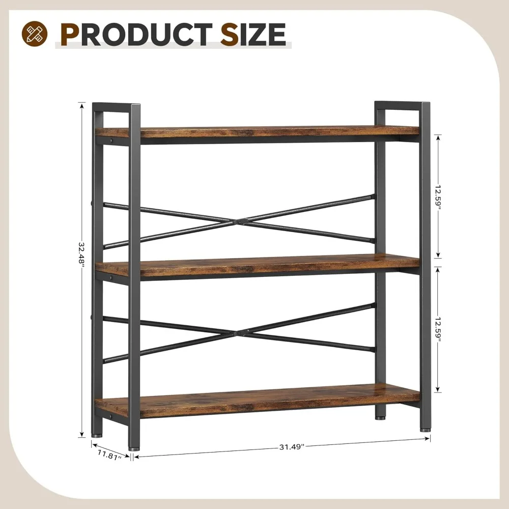 3 Tier Bookshelf 31.49" Width, Book Shelf Storage and Organization, Large Books Shelves for Home Living Room, Bookcases 3