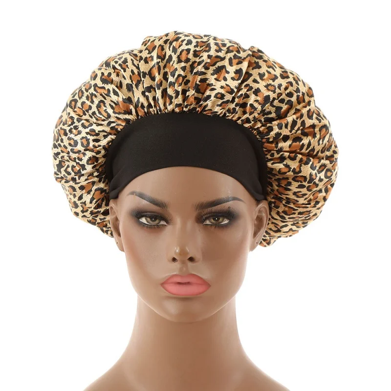 Satin Bonnet Night Sleeping Cap Large Elastic Wide Soft Band Colorful Silk for Curly Hair Care Beauty Makeup for Women