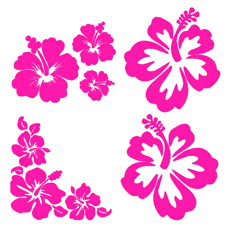 22019# Hibiscus Decal 4 Pack, Hawaiian Hibiscus Flower Decals Car Sticker Waterproof Car Styling Decor Car Accessories