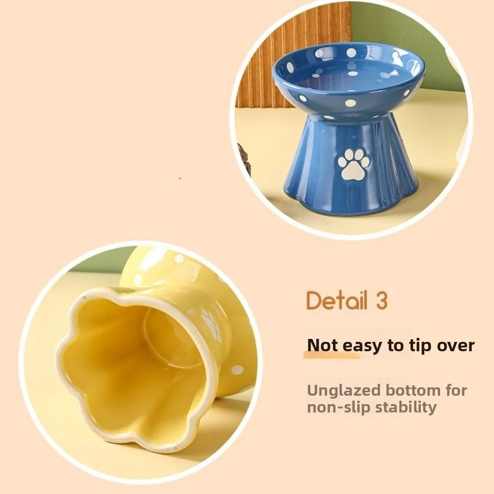 Ceramic Cat Bowl Cute Large Capacity Pet High Foot Bowl Anti Tipping Non-slip Pet Drinking Feeder Kitten Puppy - PeticaDeals