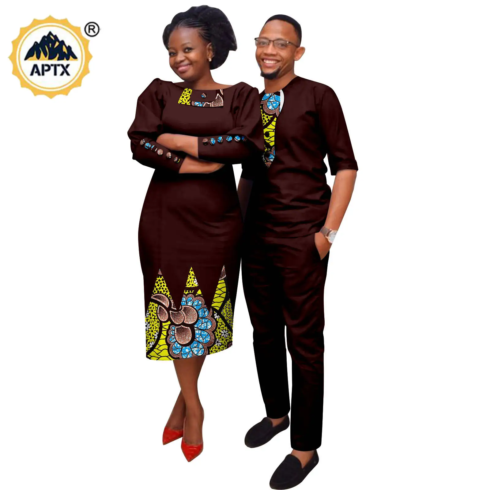 African Appliques Dresses for Women Matching Couple Outfits
