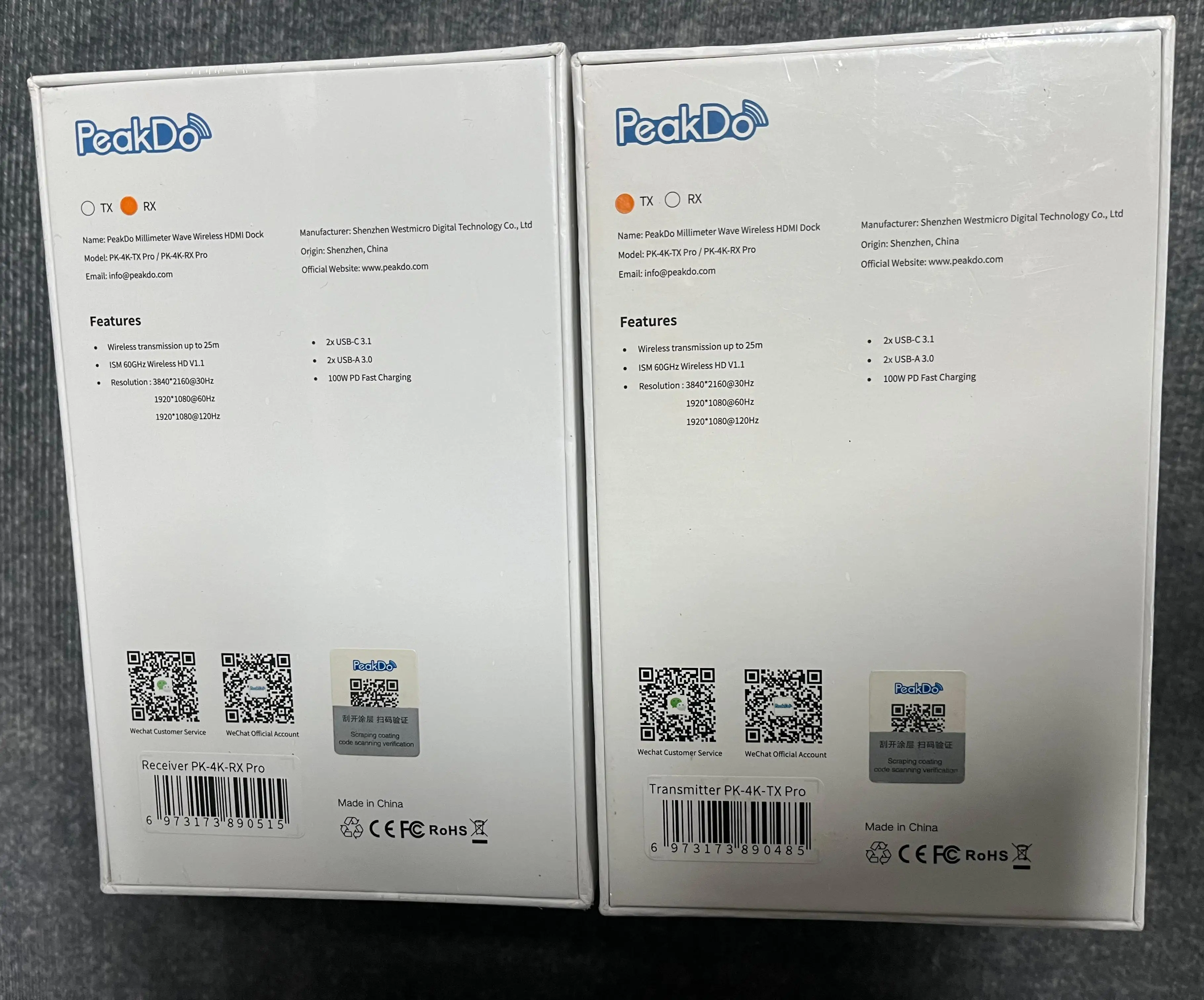 완전 새 상품 PeakDo 4K 무선 HDMI 송수신기, 스트리밍, 게임, 회의용 4K 입력 및 4K@30Hz 출력 지원