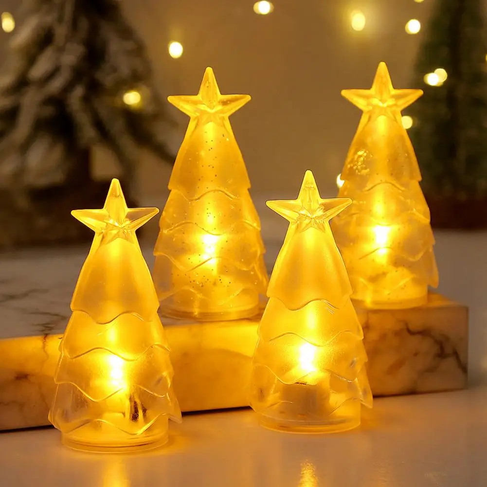 

Christmas Lights Sparkling Holiday Decor 4pcs Festive Flameless Led Christmas Tree Shaped Candle Lights for Weddings Holidays