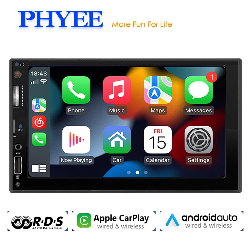 2 Din Wireless CarPlay Car Radio Android-Auto Bluetooth Handsfree Mirrorlink MP5 Player Aux USB TF Audio System Head Unit S7028