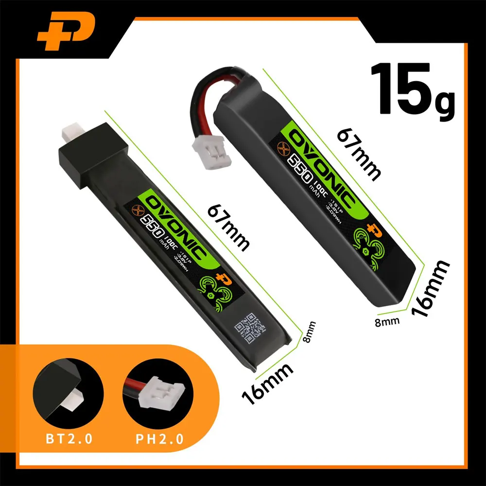 Lot 5 batteries LiPo 1S/2S 300-650mAh 100C pour drone FPV micro