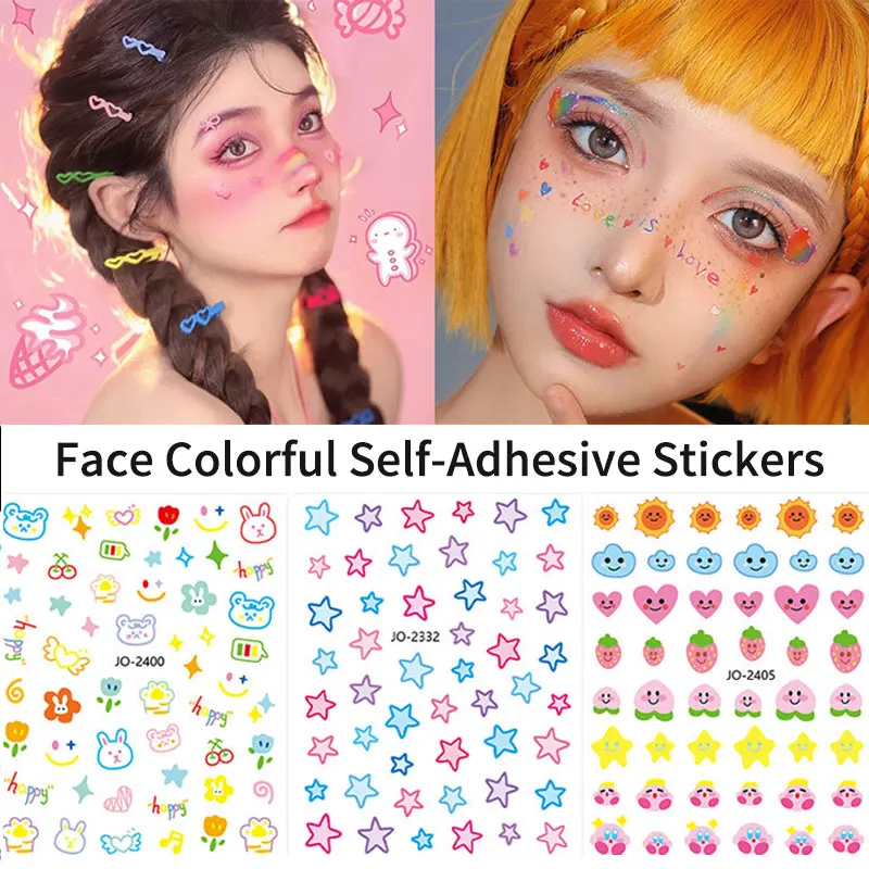 3D Colorful Self-adhesive Stars Love Bear Stickers Face Jewelry Nail Art Face Eyes Children Make-up Waterproof Tattoo Stickers