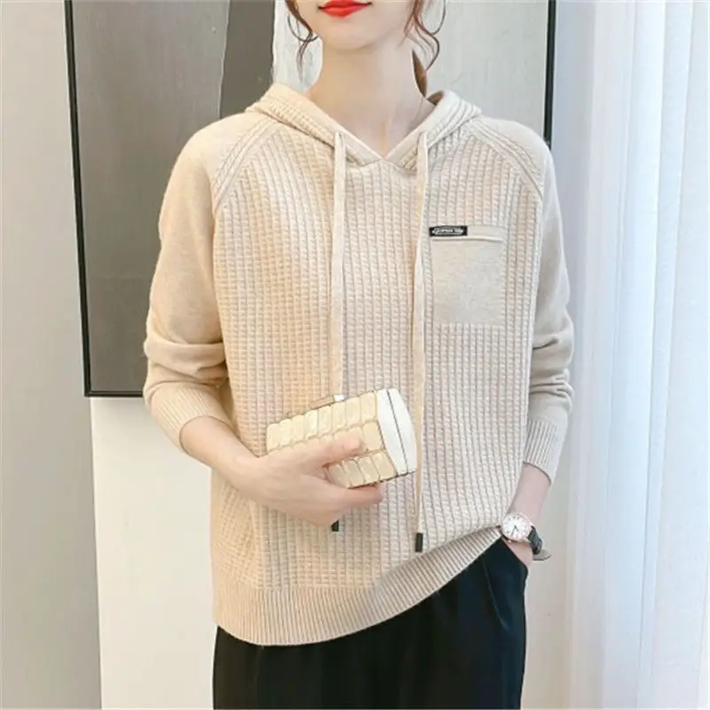 

Simplicity Commuter Versatile Women's Clothing Autumn and Winter New Thread Drawstring Long Sleeve Solid Color Hooded Sweater