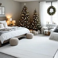 Beige Plush Faux Rabbit Shaggy Fur Rugs For Bedroom Bedside Shag Washable Fluffy Carpet Living Room Sofa Area Child's Home Decor 2