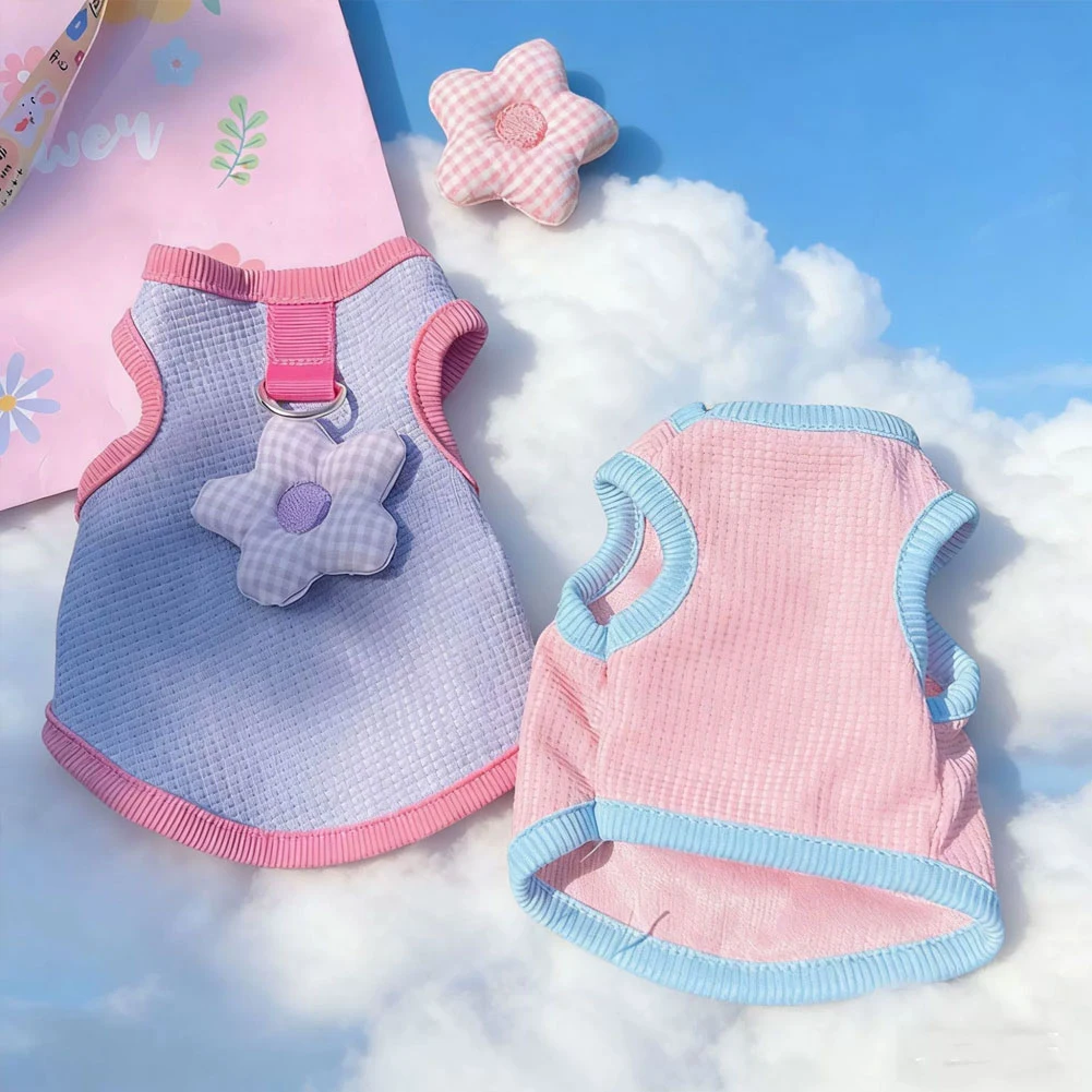 봄 여름 애완 동물 의류 귀여운 고양이 개 조끼 테디 베어 1.9-9kg 소형 중형견용 드로스트링 조끼
