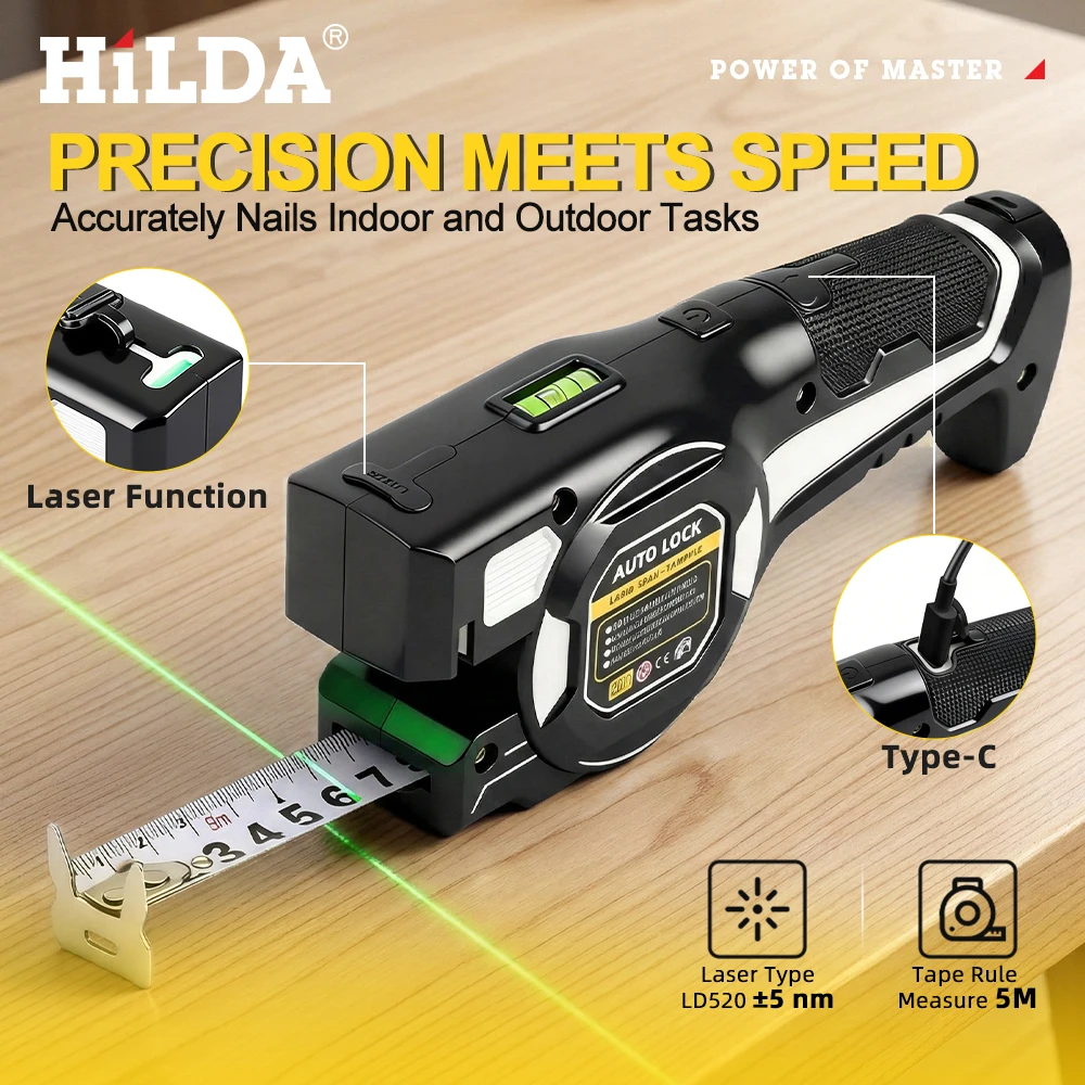 HILDA 2-in-1 Digitales Laser-Maßband Kreuzlinienlaser-Projektor mit Auto-Lock-Funktion Maßband Messwerkzeug für Heim-DIY – Detail 1
