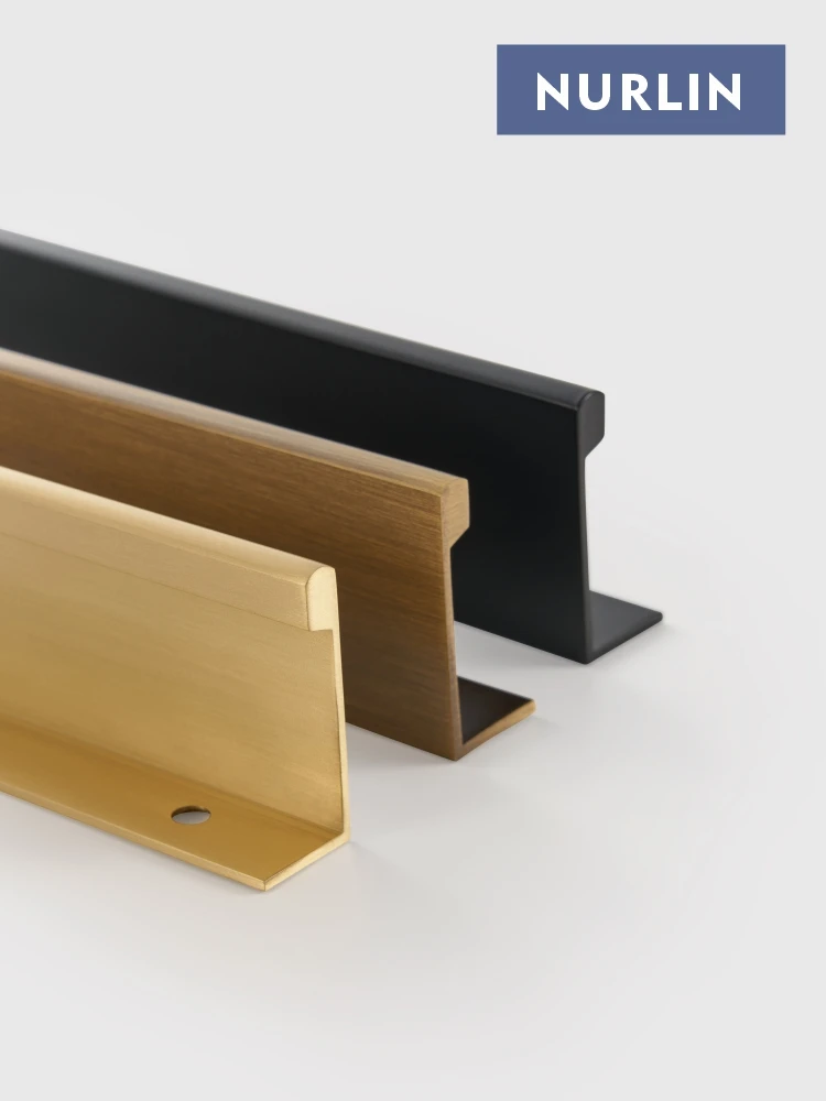 Nurlin ทองเหลืองตู้ลิ้นชักประตูตู้จับสบายขอบโค้งมน Lip Pull ขยายความยาว Matt Black 1