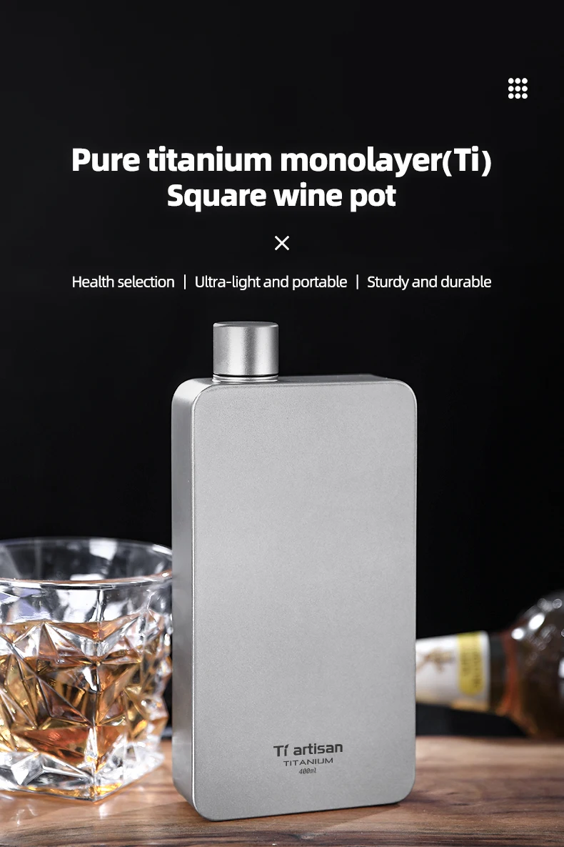 Tiartisan 400 ml Titan-Flachmann, Whisky-Weintopf, Outdoor-Camping, ultraleichte, auslaufsichere Weinflasche mit Trichter – Detail 1