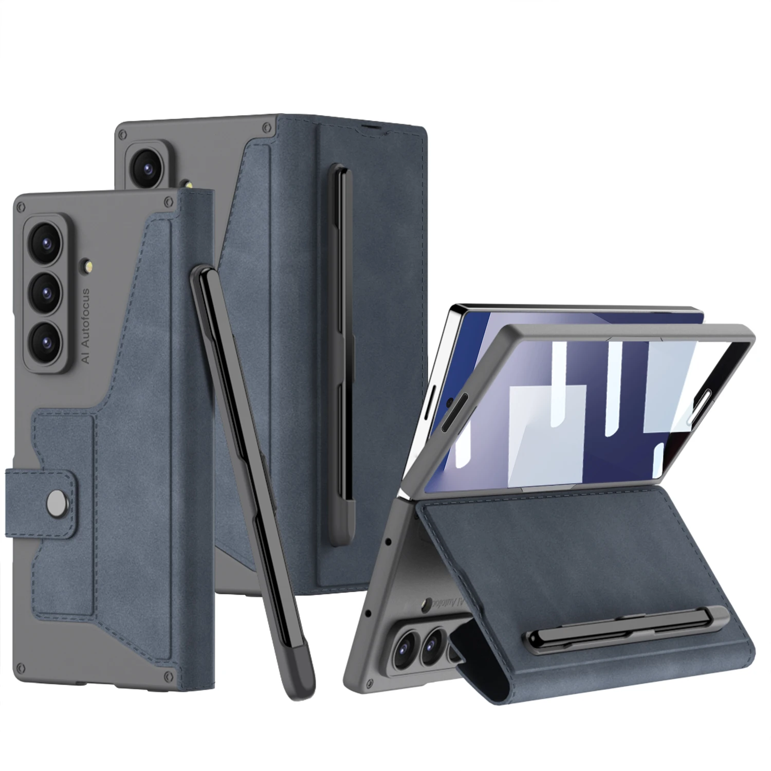 Frosted Leather Fold Stand Case with Stylus Holder & Screen Glass Cover