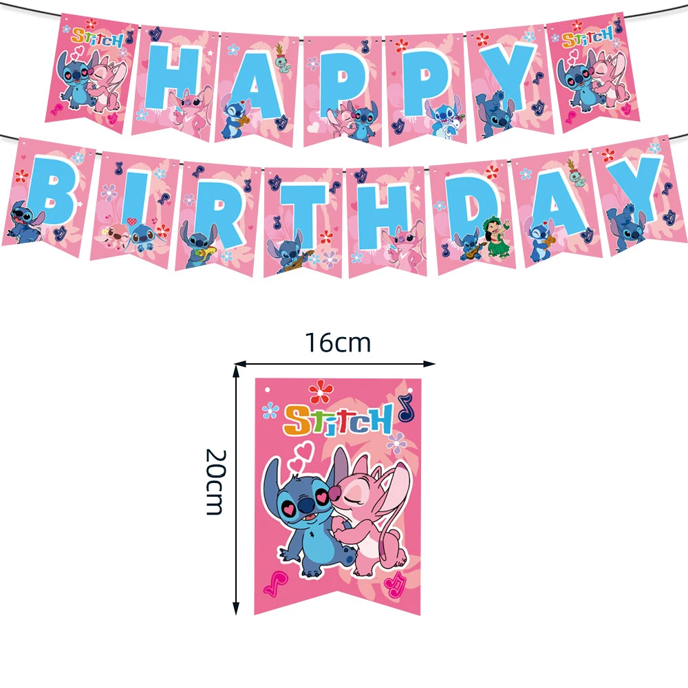 Disney Pink Stitch Birthday Party Decoration Lilo & Stitch Tableware Cups Plates Napkin Baby Shower Kids Party Gift Toys Set