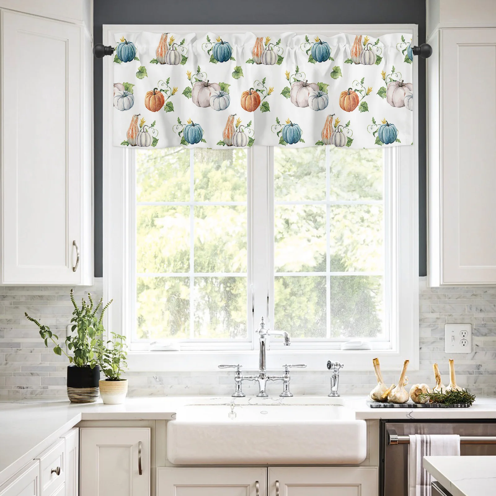 ZEDLIYU Valances for Windows Kitchen Living Room Small Window Valance Fall Pumpkin Autumn Harvest Thanksgiving 1 Panel 2