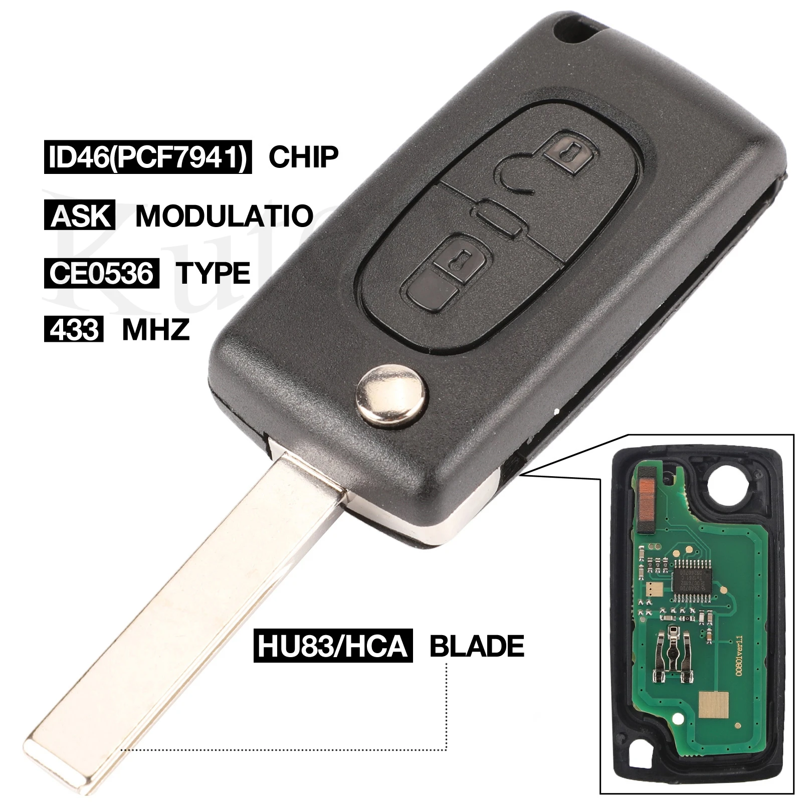 Jingyuqin Hu83/HCA 2 BTN Key Car Key สำหรับ Peugeot 307 3008 308 408 433MHz Ask PCF7961 ID46 CE0536 Flip Key Fob กับแบตเตอรี่