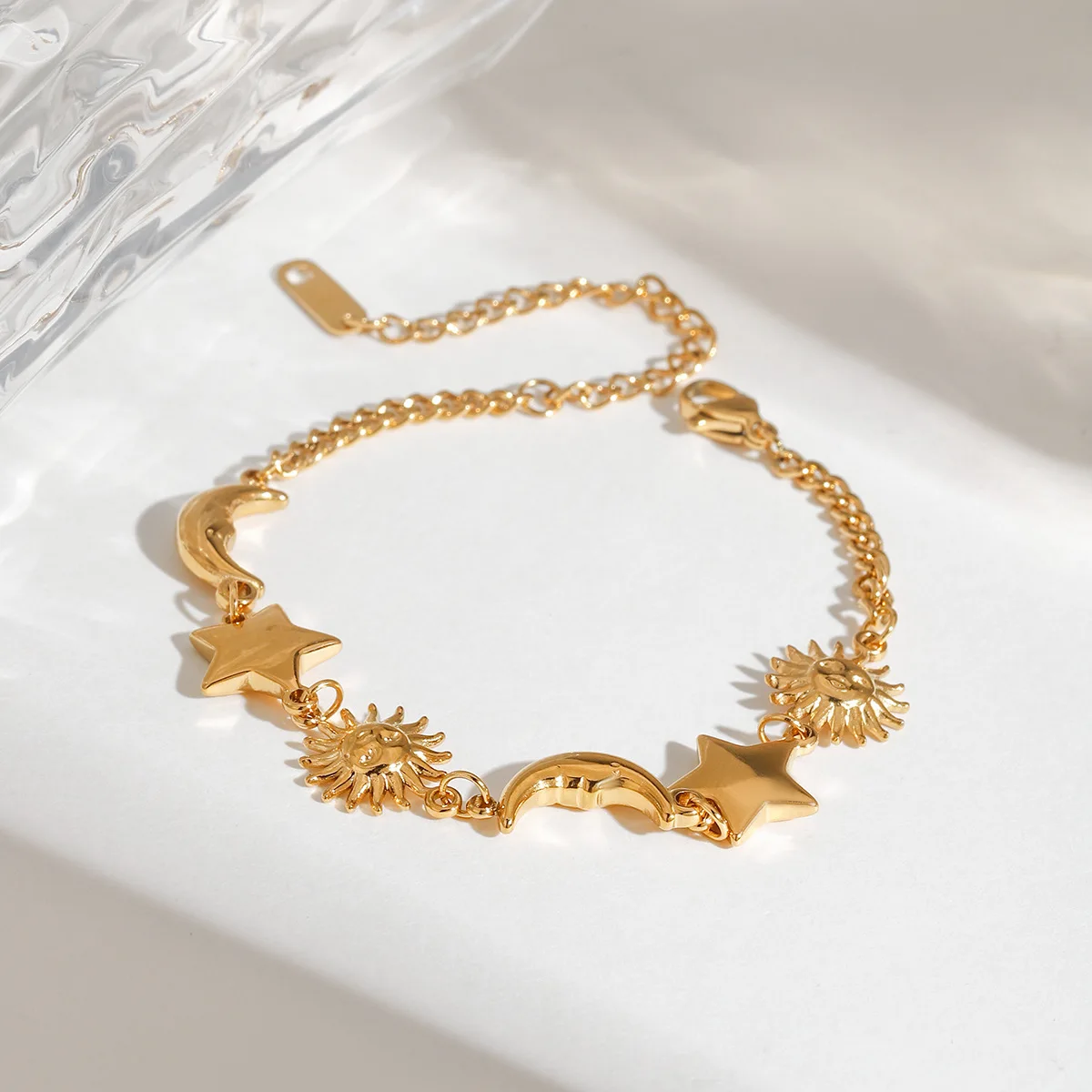 Stainless Steel Retro New Tiny Cute Star Moon Sun Bracelet for Women Girls Gold Color Adjustable Chain Link Bangle Trend Jewelry