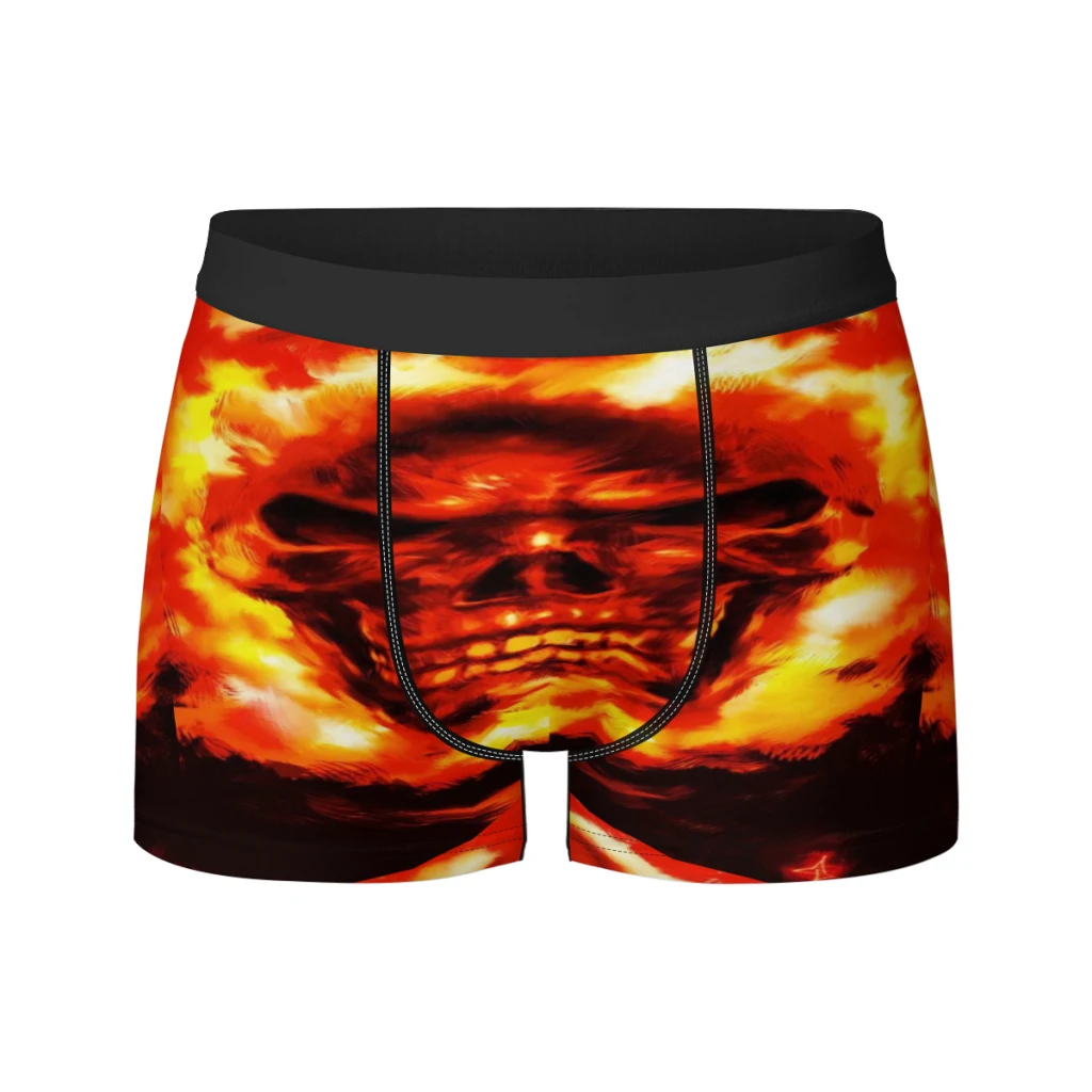 thumbnail image 1 of Calzoncillos tipo bóxer de seda con diseño de calavera de fuego para hombre, calzoncillos tipo bóxer para hombre, 1 of 5
