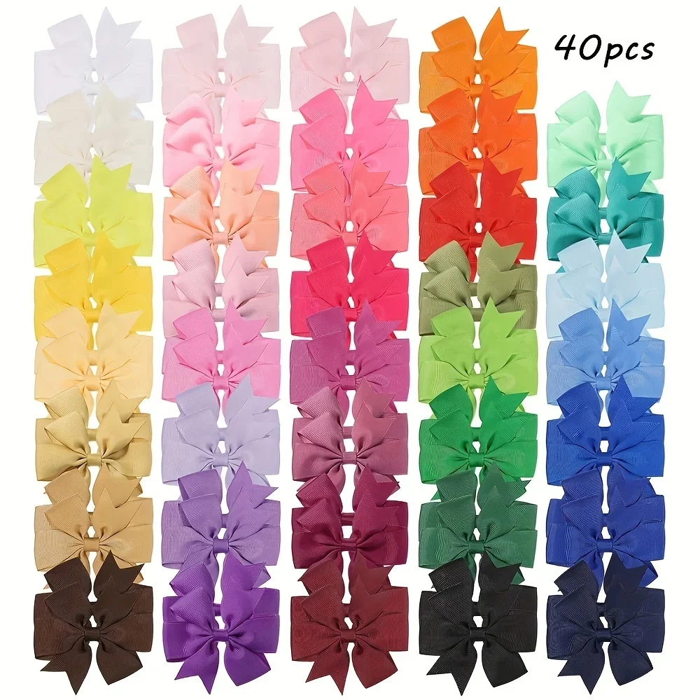 Grosgrain Ribbon Hair Bow Clips Set – Assorted Colors (20/40/60 Pieces)