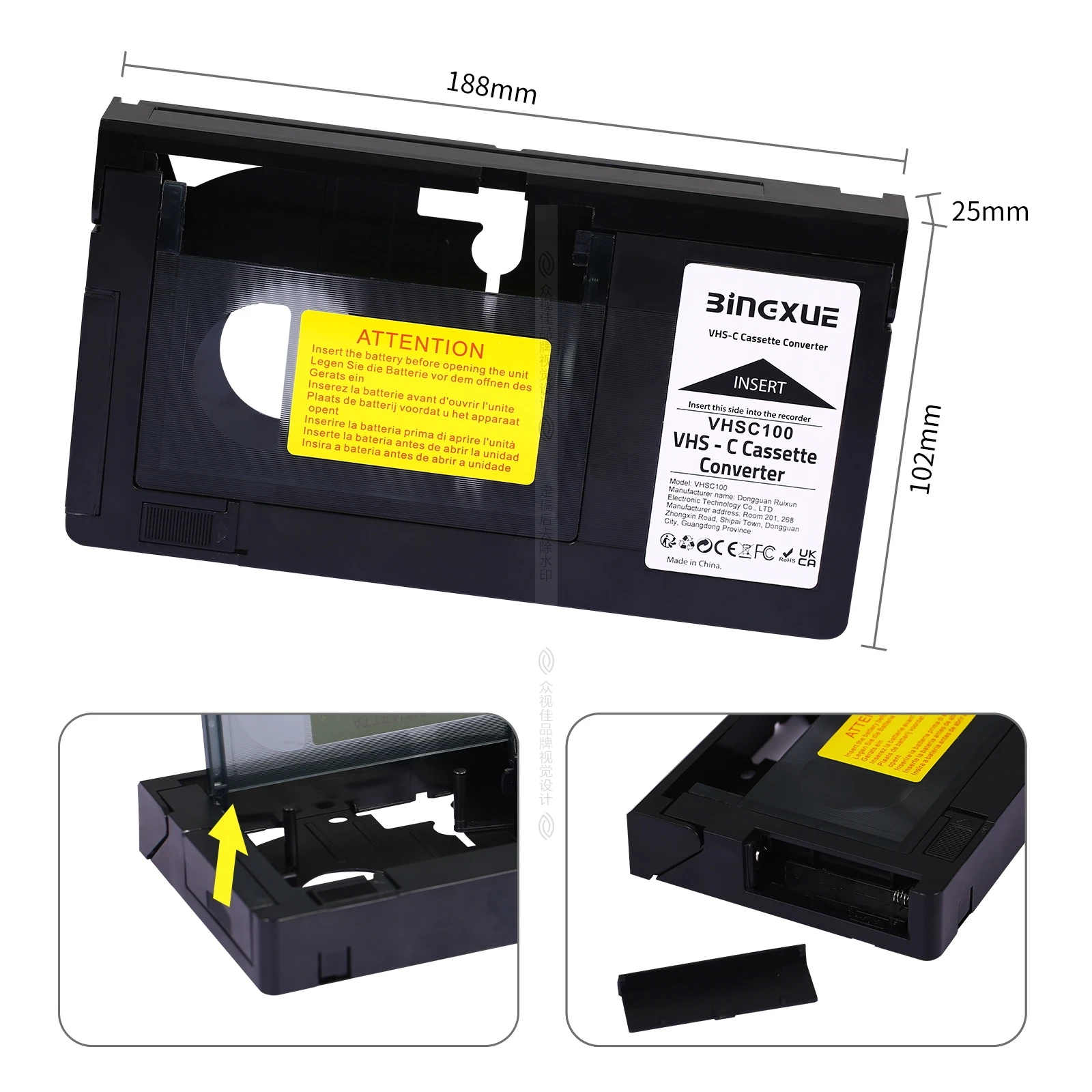 VHS-C Cassette Adapter Compatible with VHS-C SVHS Camcorders Motorized VHS Cassette Converter Not Compatible with 8mm / MiniDV