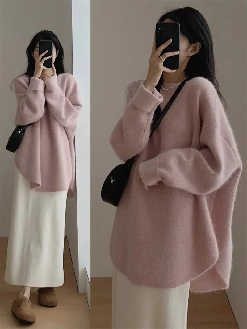 

Solid Color Pullover Knitted Sweater Women's Autumn and Winter 2024 New Thickened Design Sense Niche Loose and Lazy Style