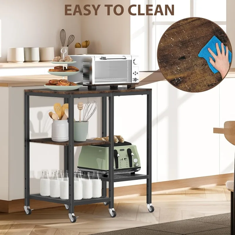 Kitchen Microwave Cart,Microwave Stand with Wheels,Coffee Bar Table Station,4-Tier Rolling Baker's Rack 3