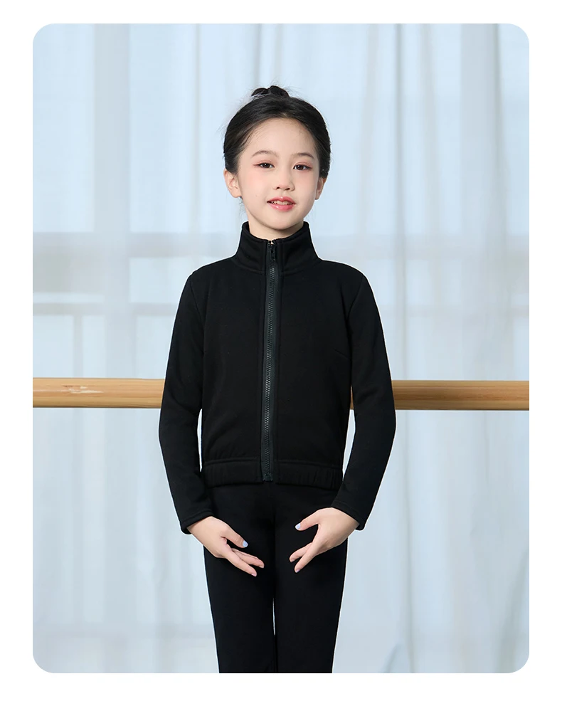 Mädchen Langarm Ballett Tops Rosa Samt Innentanz Jacke Thermo Zip Up Kinder Tanz Kleidung Winter Rollkragen Ballett Mantel – Detail 7