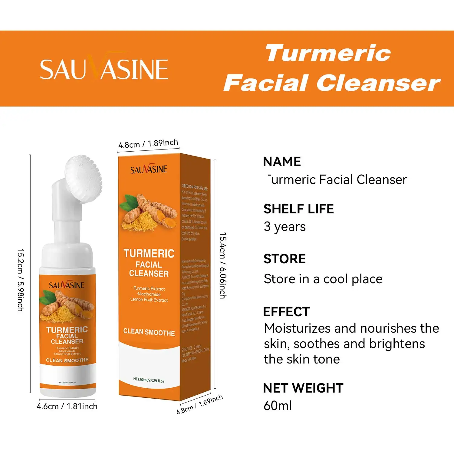 Turmeric-Infused Foaming Facial Cleanser with Niacinamide & Lemon Extract - Purifying Face Wash