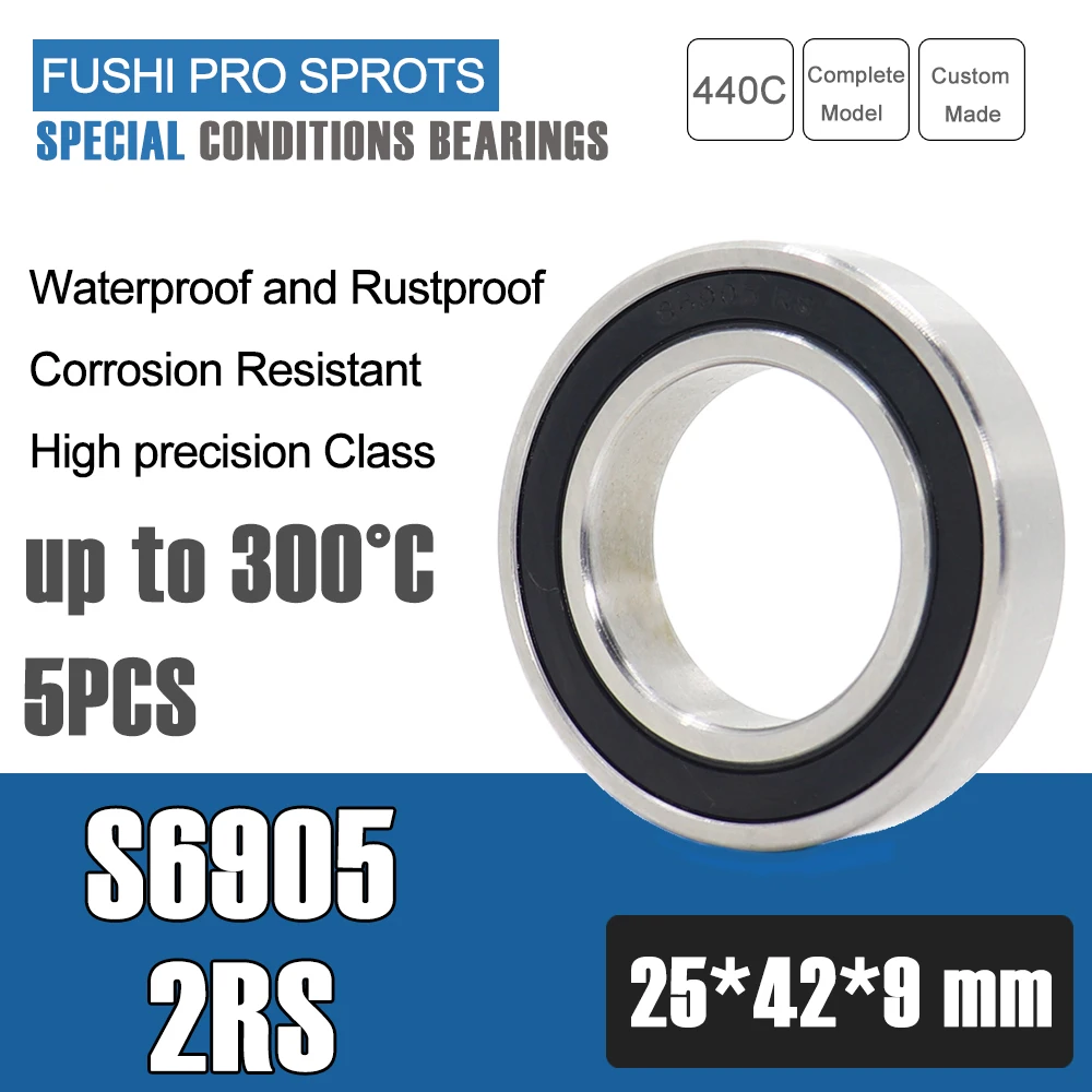 

S6905RS Bearing 25*42*9 mm ( 5 PCS ) ABEC-3 440C Stainless Steel S 6905RS Ball Bearings 6905 Stainless Steel Ball Bearing