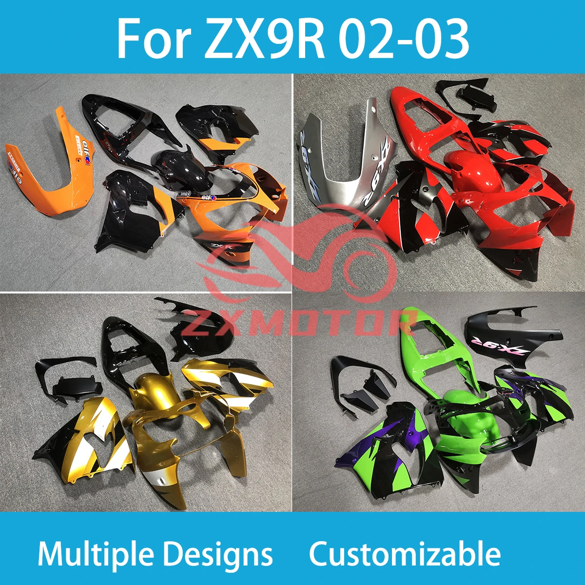 

ZX 9R 02 03 Fit Fairing Kit for Kawasaki ZX9R 2002 2003 Customizable Motorcycle Accessories Shell Bodywork Full Set Fairings