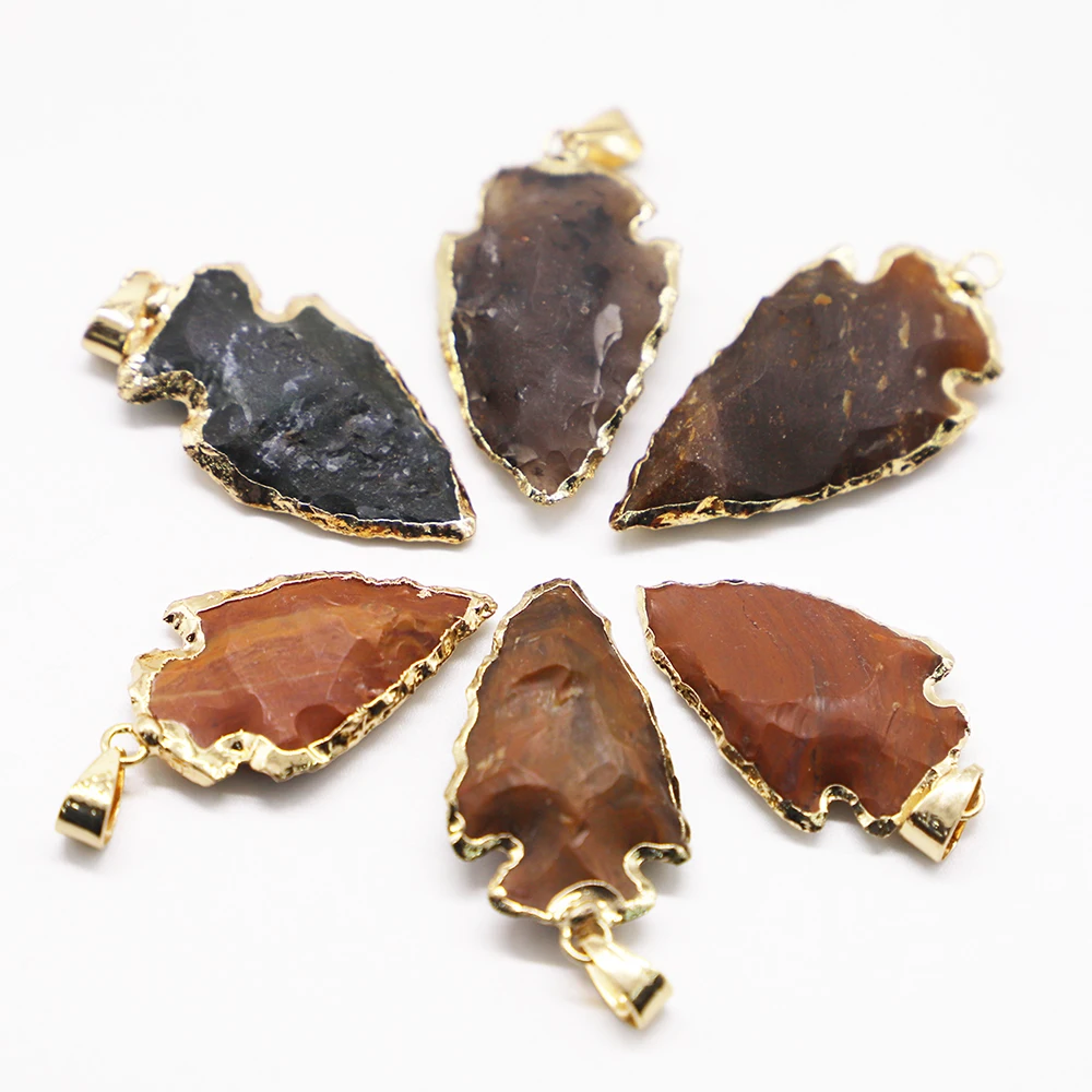 

Hot Sell Natural Stone Raw Ore Lndian Agate Arrow Head Exquisite Fashion Pendants Charm Jewelry Necklace Accessories Custom 5Pcs