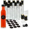 Mini Hot Sauce Bottles 5 oz, 24 Pack Glass Woozy with Shrink Capsules, Vanilla Extract Labels, Funnel, Dripper Inserts,Pepper 1