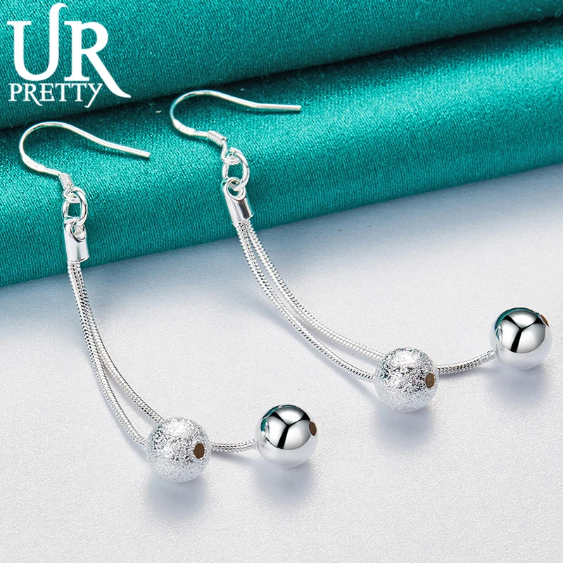 

URPRETTY 925 Sterling Silver Smooth Matte Beads Long Drop Earring For Women Wedding Engagement Party Jewelry Christmas Gift