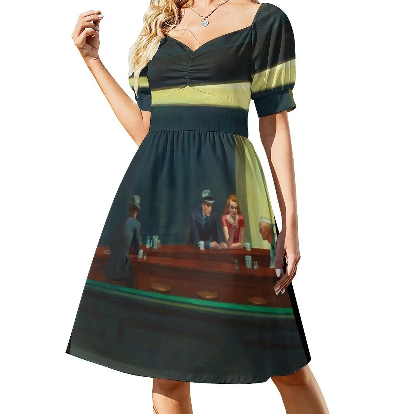 thumbnail image 1 of Halcones Nocturnos - Vestido de manga corta de Edward Hopper vestido vestidos vestidos de baile vestido suelto de mujer vestidos largos de mujer, 1 of 7