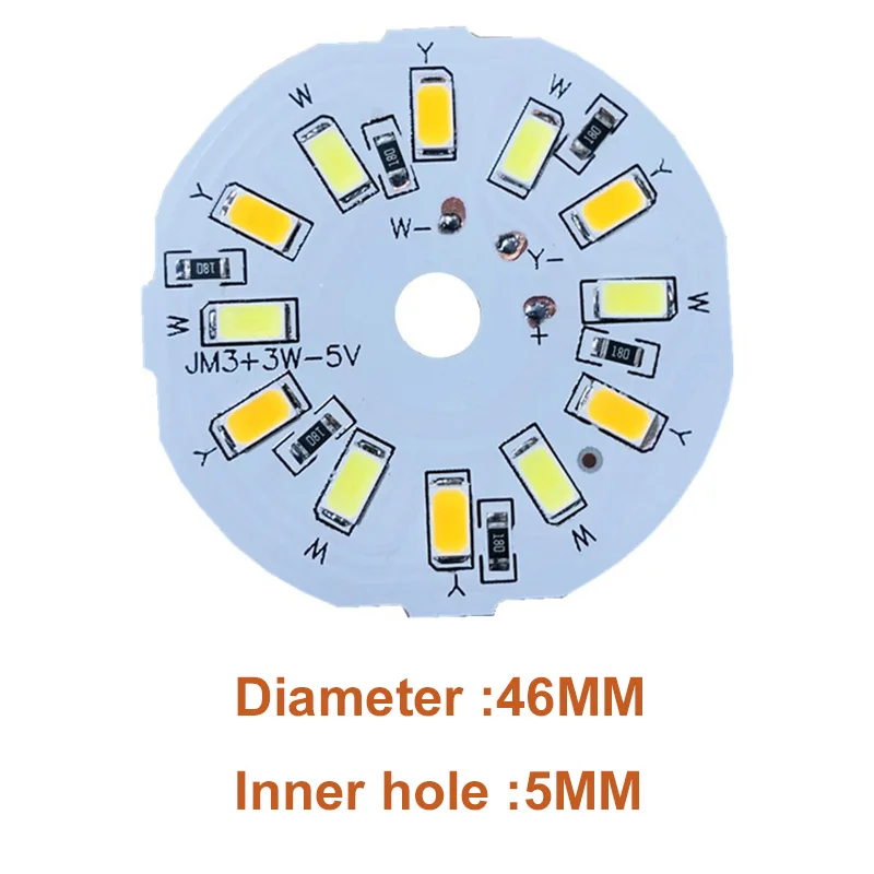 1/ 5pcs 3W DC 5V LED Light Board Two-color Light Source 46MM 5730 Lamp Beads For Led Bulb Downlight