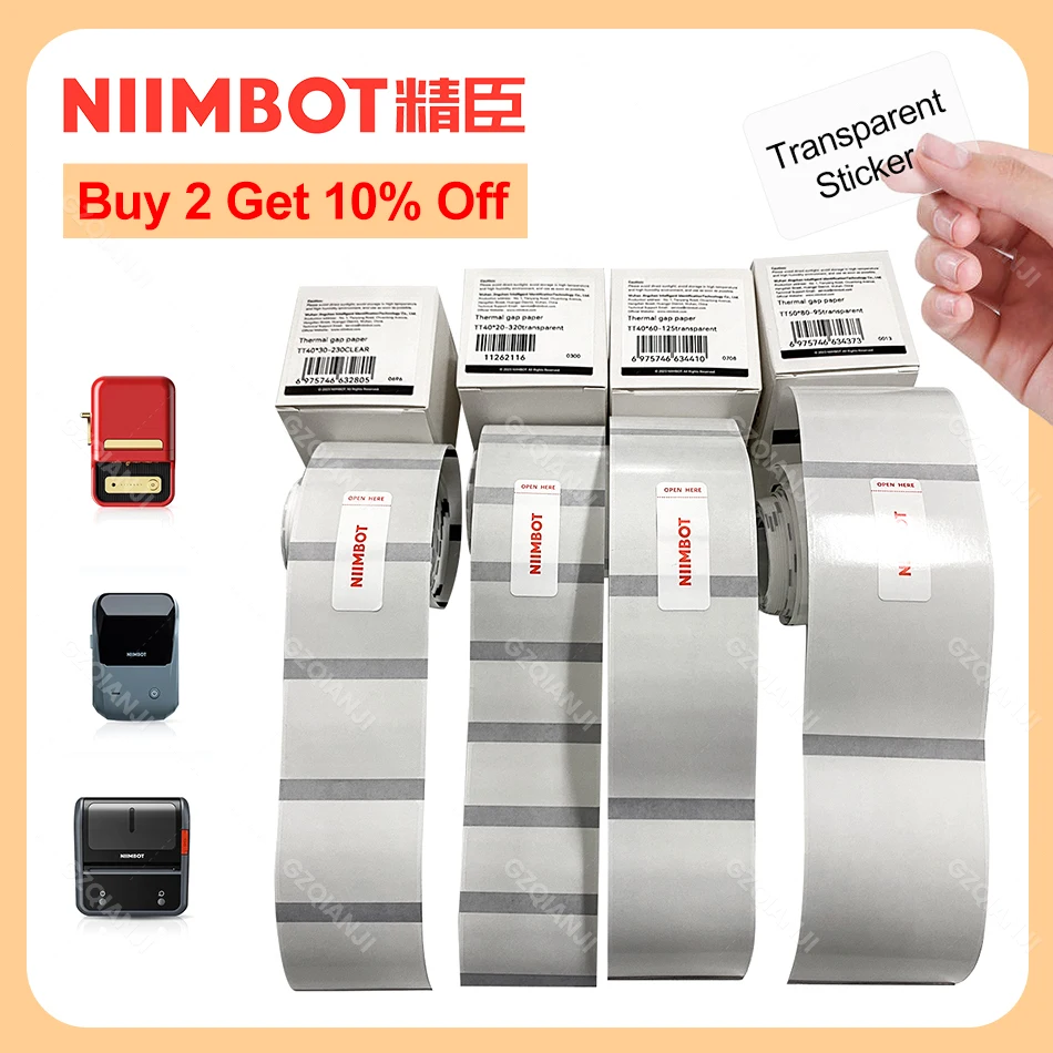 NIIMBOT B21 B1 Label Sticker Paper Roll Transparent Series Round Square Adhesive Papers 20-50mm official for Data Name Printing