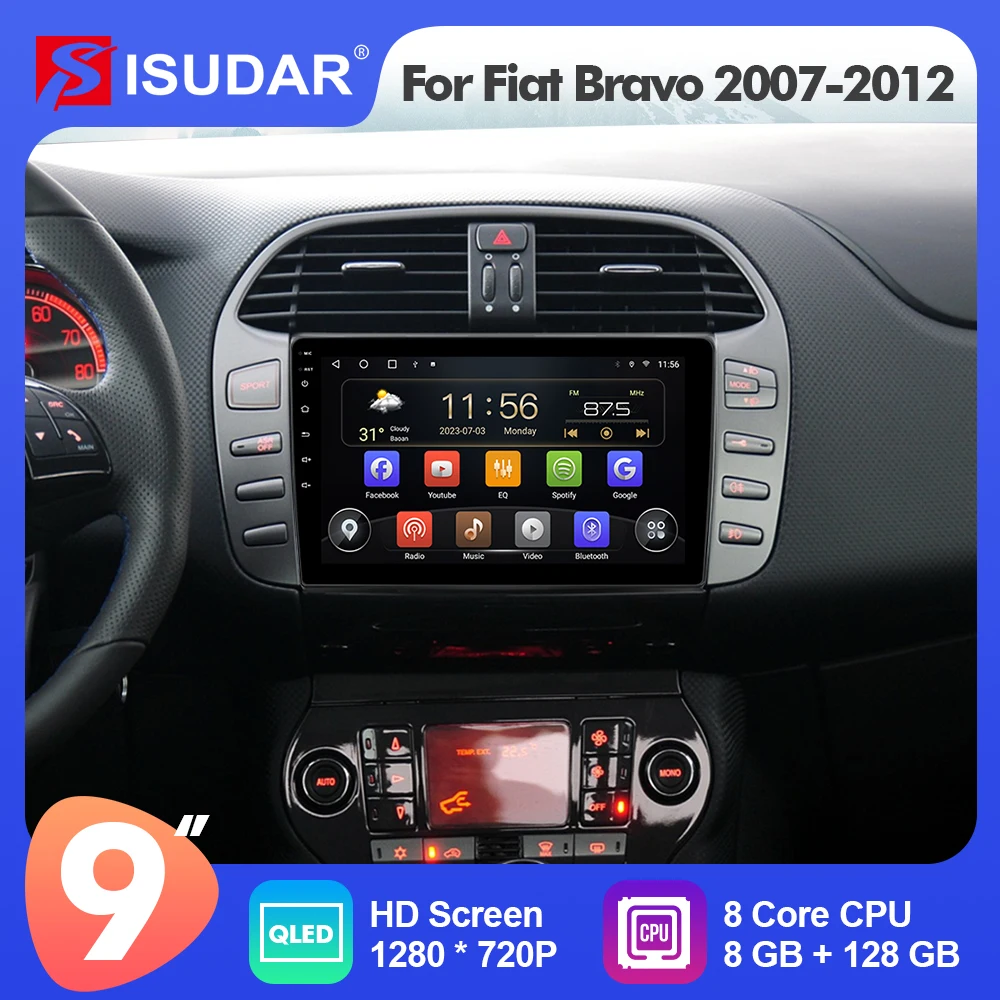 

9 Inch Isudar Android 12 Car Radio For Fiat Bravo 2007-2012 Carplay Auto Multimedia Player Stereo GPS No 2din