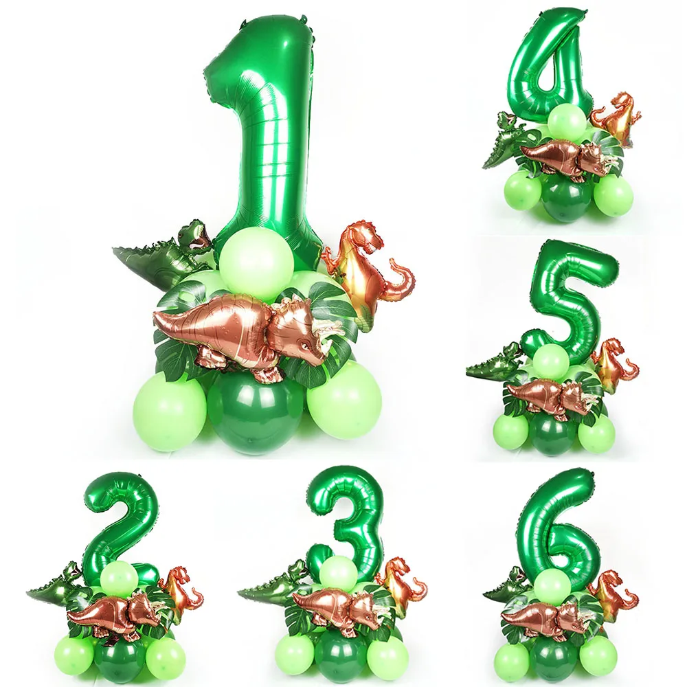21 stücke dinosaurier ballons grüne nummer ballon geburtstags set kinder baby party dschungel brüllen dinosaurier thema party dekorationen liefert
