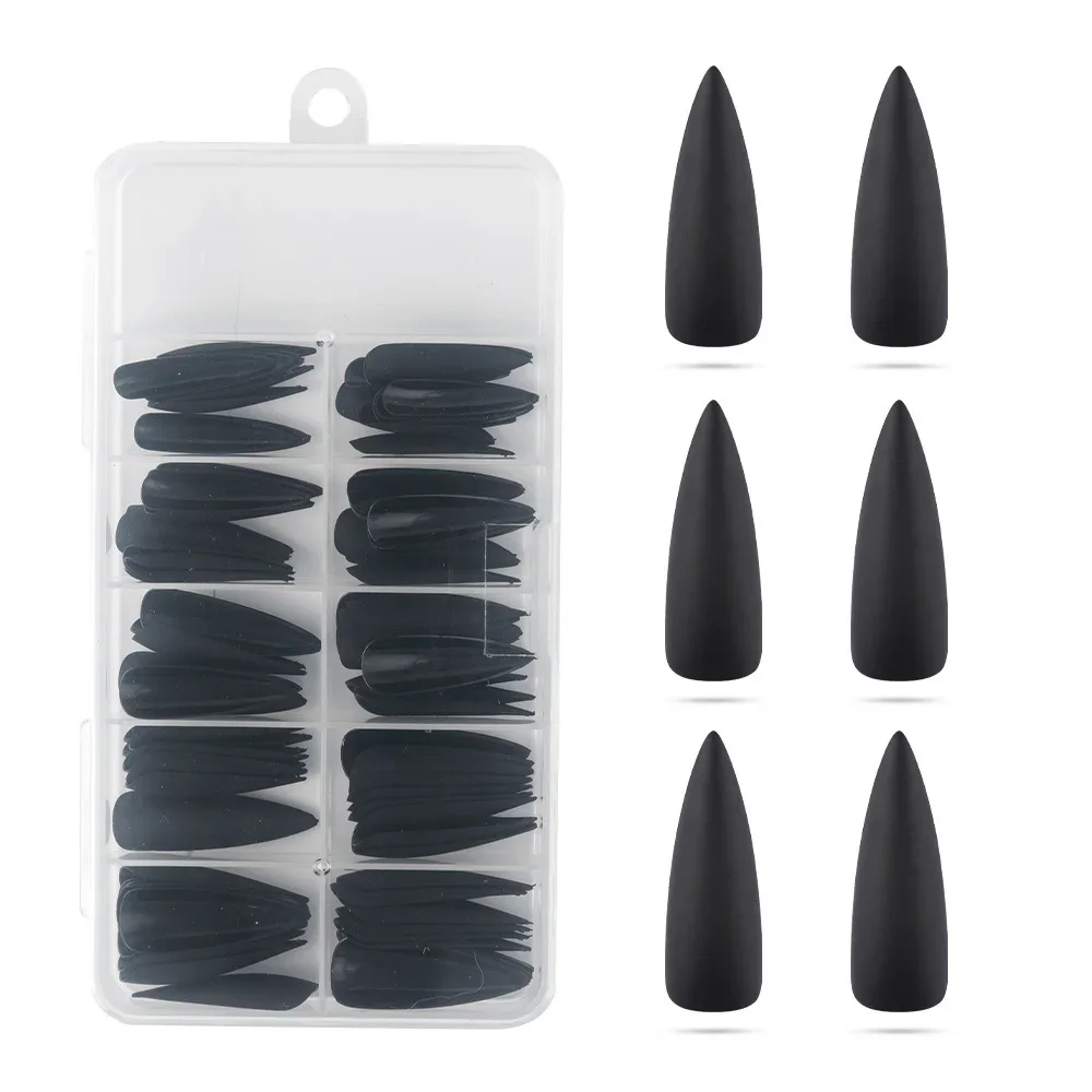 Black Matte False Nail Tips Reusable French Sharp End Stiletto Fake Nails Set Press on Nails 100Pcs/Box fake nails
